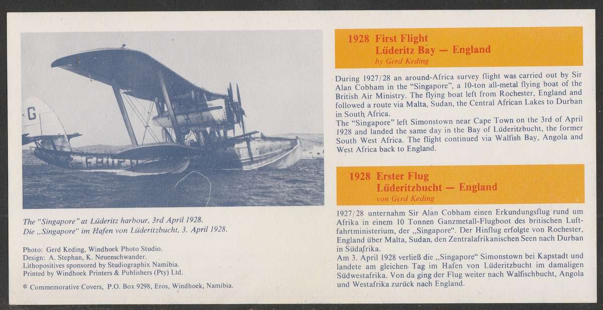 AVIATION 1994 AIR NAMIBIA CARD #49 - FIRST BOEING 747SP FLIGHT WINDHOEK TO LONDON
