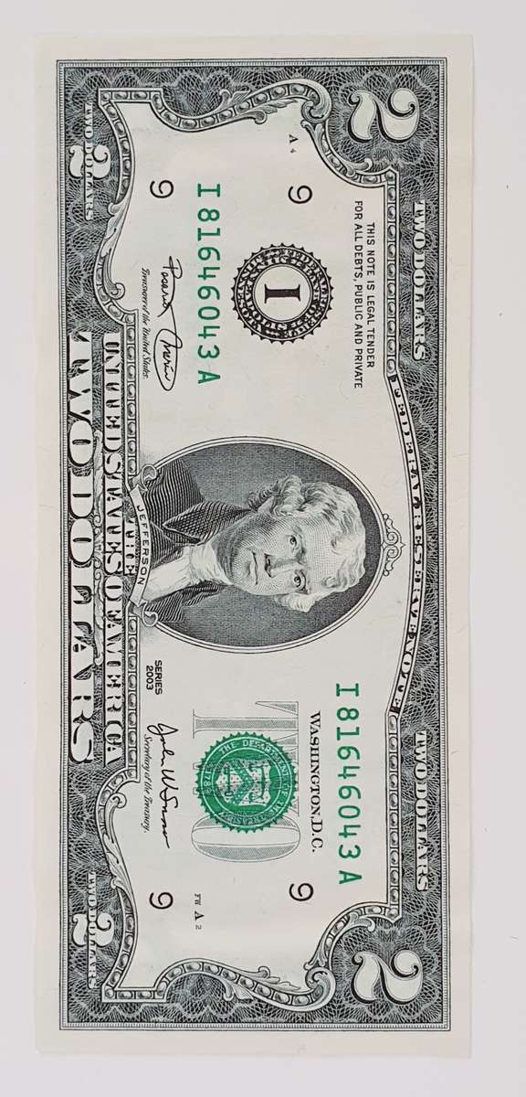 UNCIRCULATED - AUTHENTIC - WORLD RESERVE - 2003 - 2 DOLLAR BILL