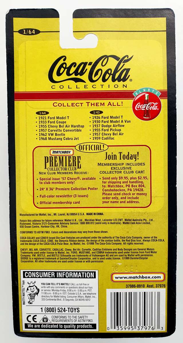 1999 MATCHBOX COLLECTIBLES - COCA COLA 1968 MUSTANG COBRA JET - SEALED