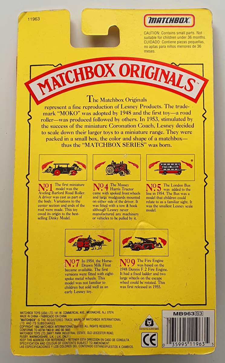 LTD. ED. 1992 MOKO LESNEY MATCHBOX ORIGINALS "THE MASSEY HARRIS TRACTOR"