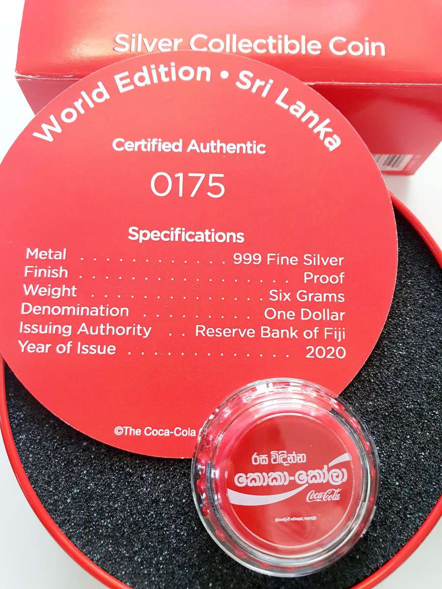 2020 6g Fiji Coca-Cola World Edition Coin - Sri Lanka - Bottle Cap .999 Silver