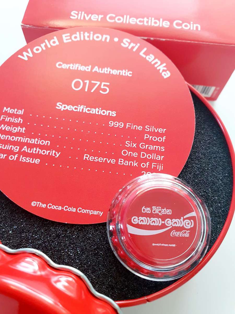 2020 6g Fiji Coca-Cola World Edition Coin - Sri Lanka - Bottle Cap .999 Silver