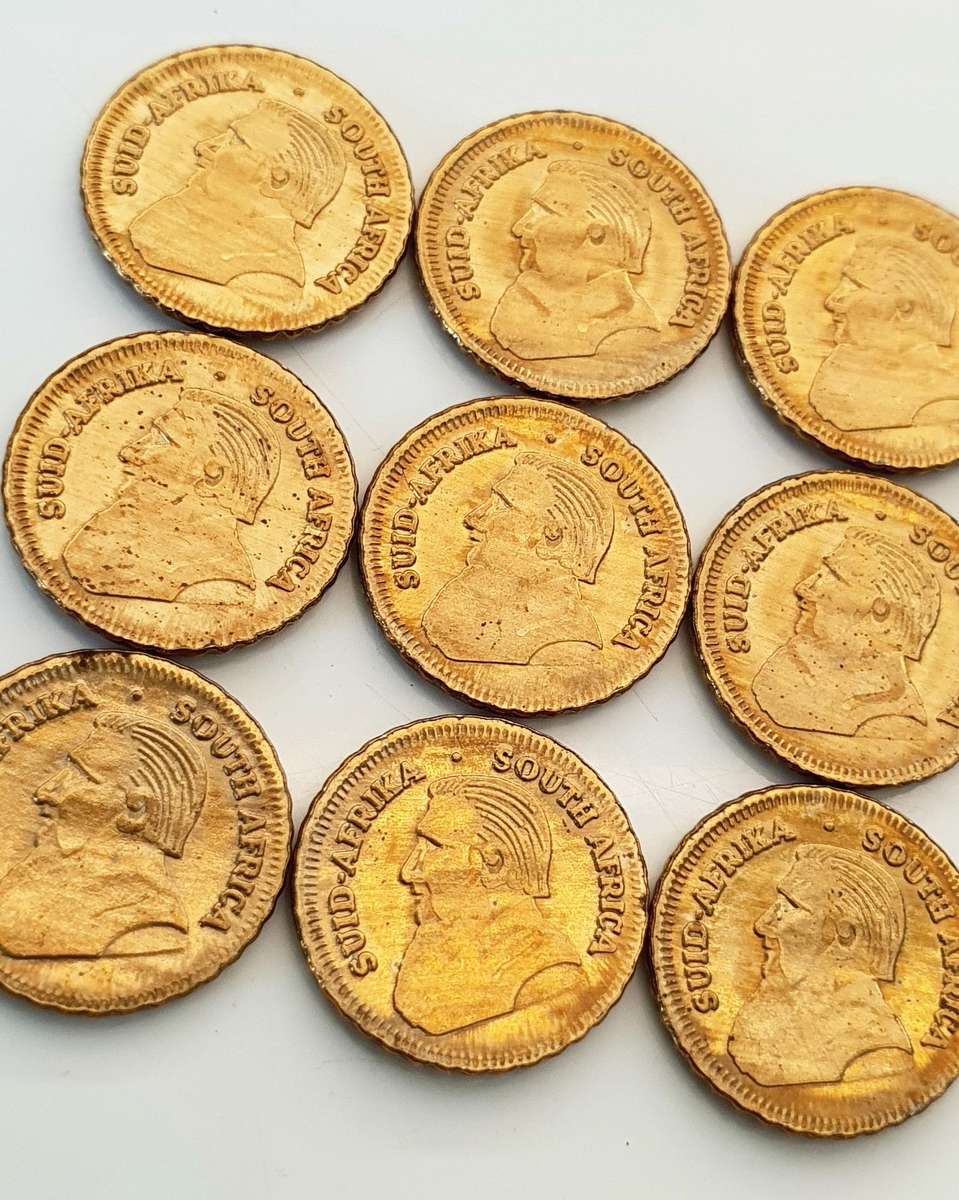 9 x 1978 Mini Fine Brass Krugerrand Tokens