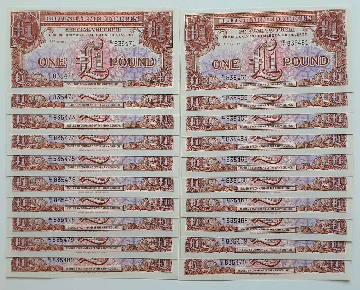 20 x £1 ONE POUND - UNC - CONSECUTIVE ORDER  - BRITISH ARMED FORCES - TOP ITEM