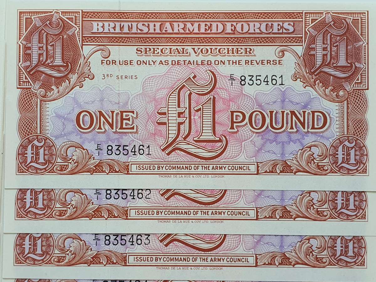20 x £1 ONE POUND - UNC - CONSECUTIVE ORDER  - BRITISH ARMED FORCES - TOP ITEM