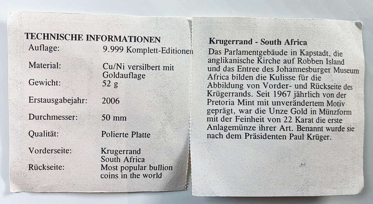 KRUGERRAND SOUTH AFRICA - EXCELLENT CONDITION - IN CAPSULE WITH CERTIFICATE - RARE