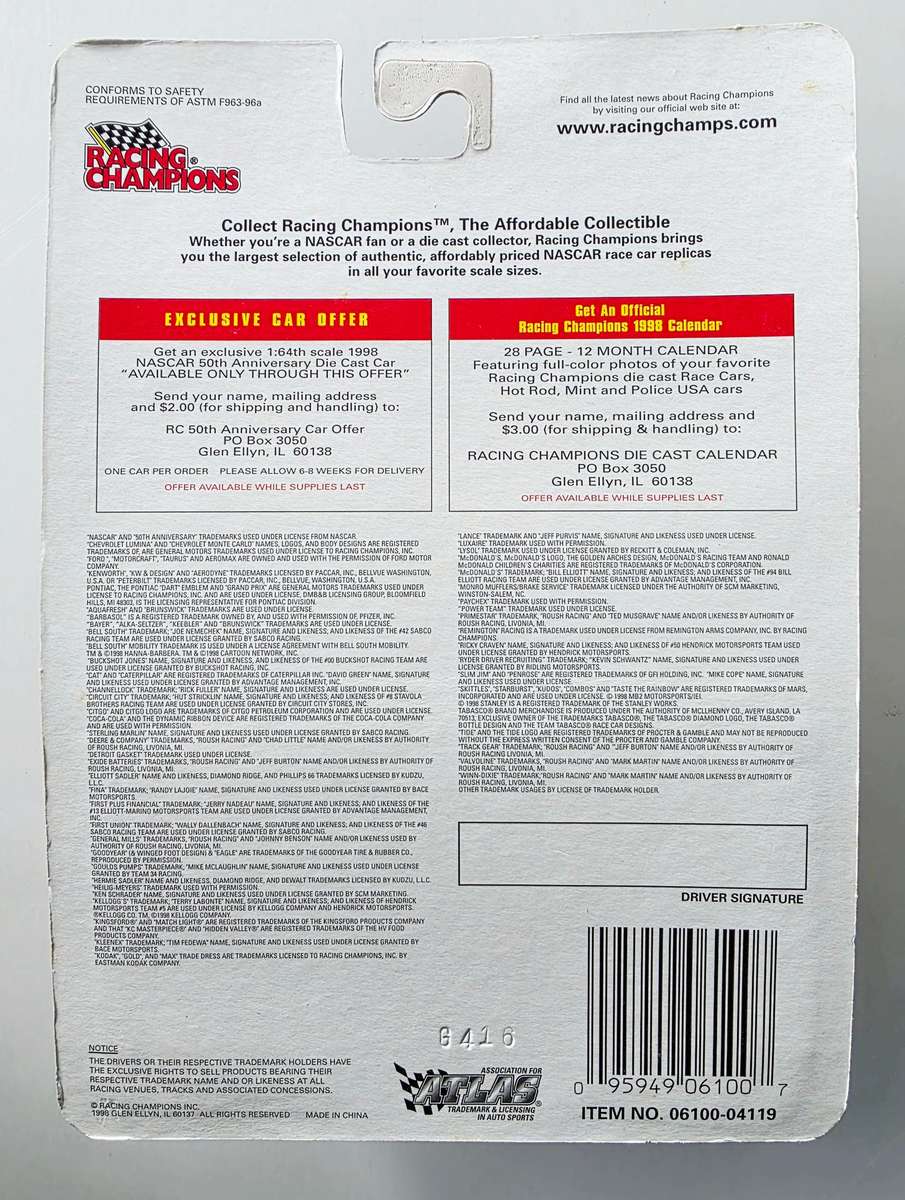 1998 RACING CHAMPIONS - 50TH ANNIVERSARY EDITION - STERLING MARLIN