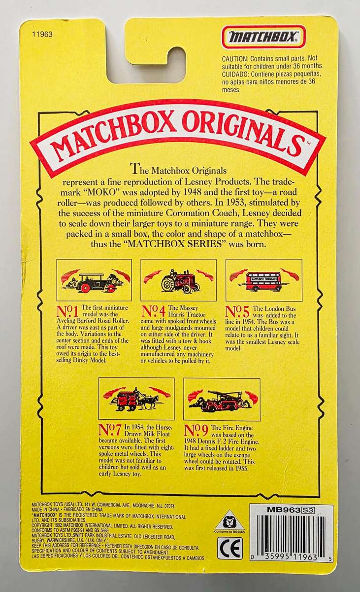 1992 LTD. ED. MATCHBOX ORIGINALS - AUTHENTIC RECREATIONS - NO. 9 THE FIRE ENGINE