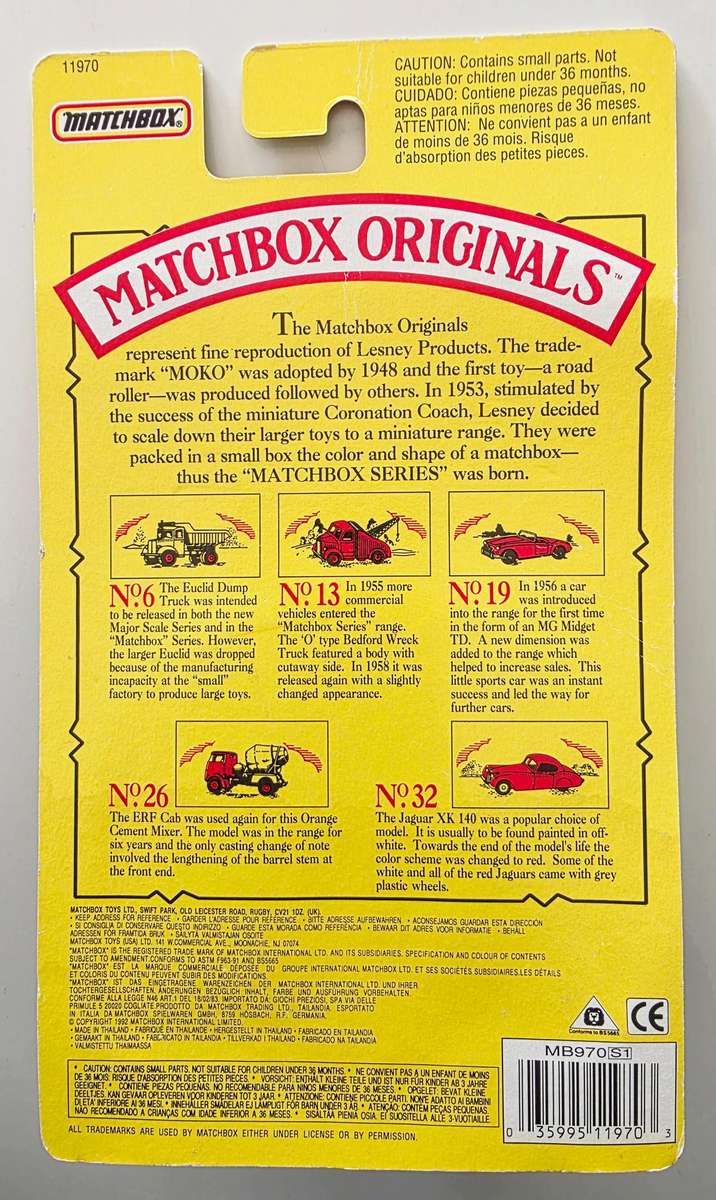 1992 LTD. ED. MATCHBOX ORIGINALS - AUTHENTIC RECREATIONS - NO. 19 MG MIDGET TD