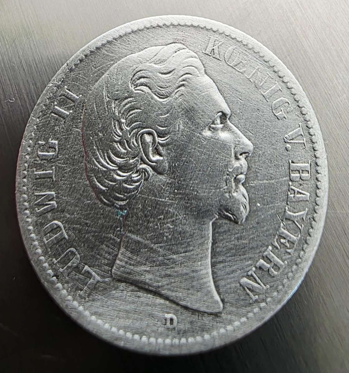 1876 SILVER - GERMANY ZWEI-MARK - BAYERN 1876 D - 11 GRAM