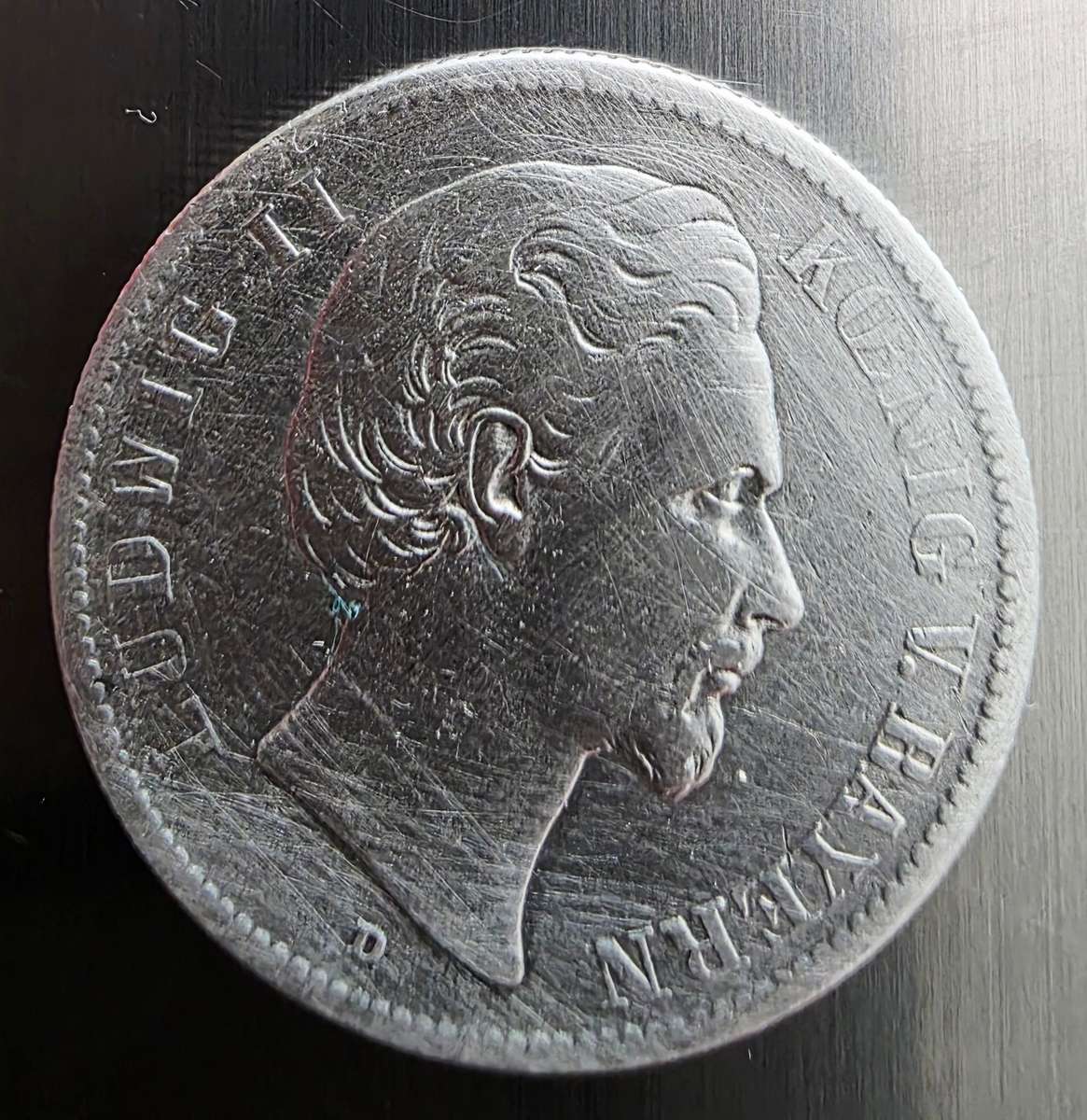 1876 SILVER - GERMANY ZWEI-MARK - BAYERN 1876 D - 11 GRAM