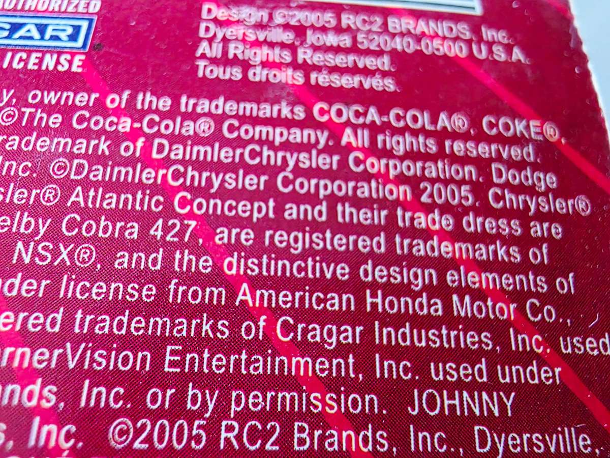 2005 JOHNNY LIGHTENING  COCA-COLA REAL WHEELS SERIES  1965 SHELBY COBRA 427