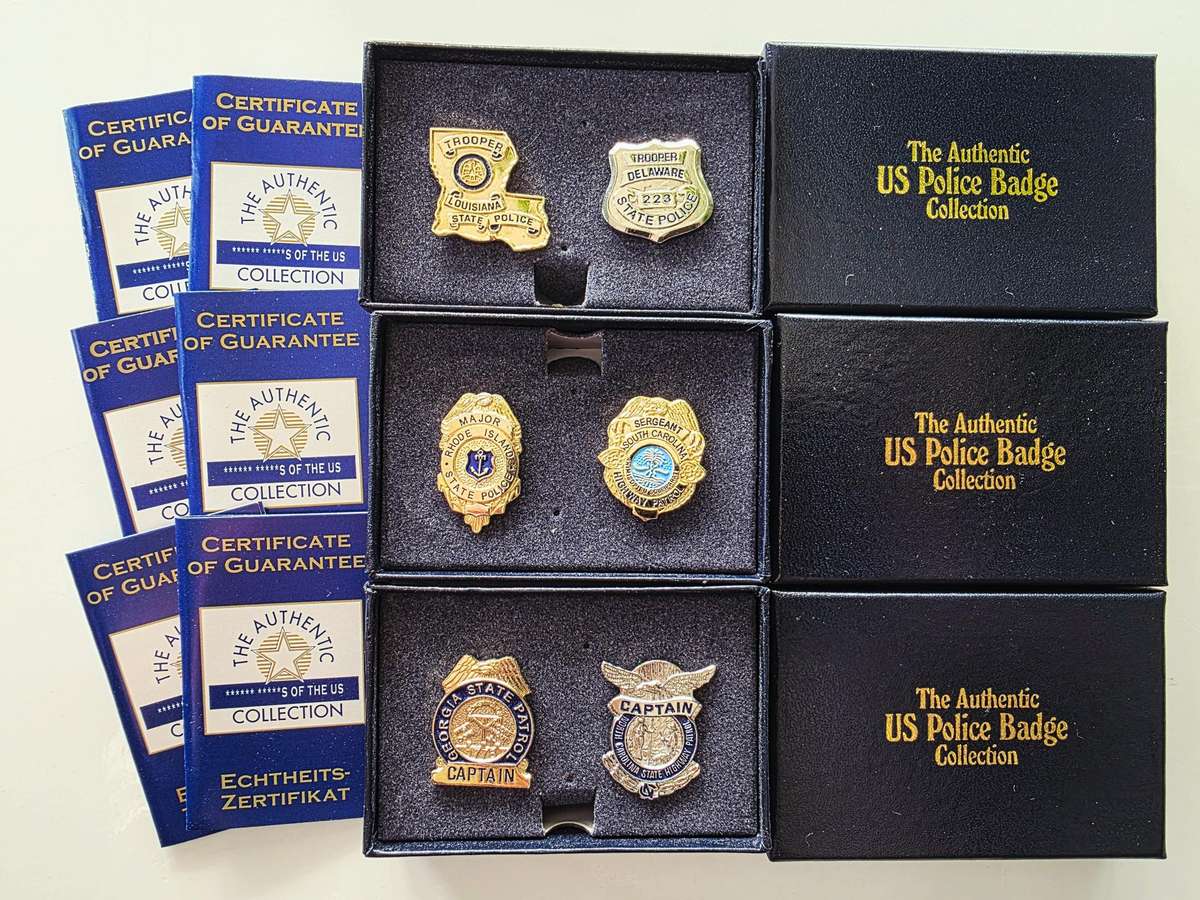 3 x 2 AUTHENTIC US POLICE BADGE COLLECTORS PINS WITH COA