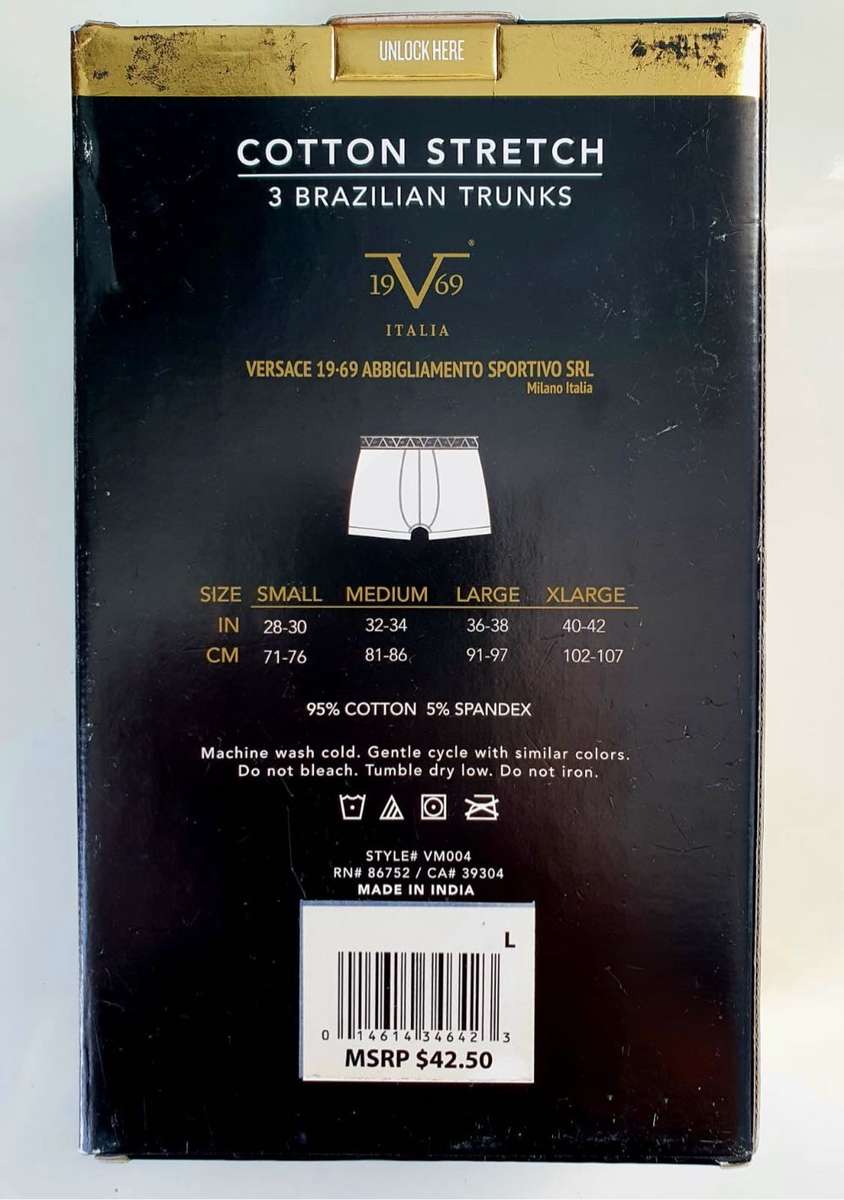 VERSACE 19-69 - 3 PACK - COTTON STRETCH BRAZILIAN TRUNKS - LARGE - MSRP $42.50