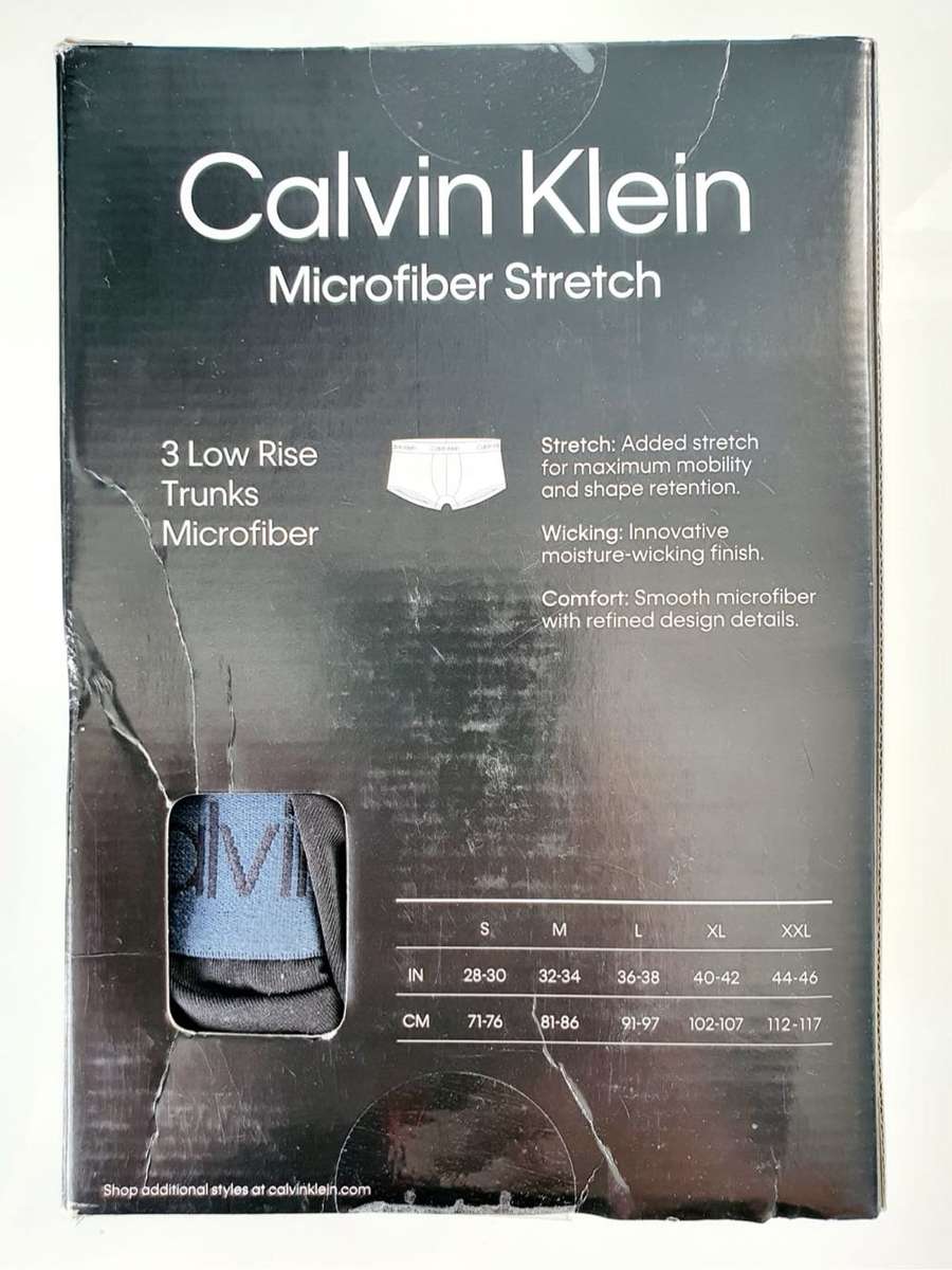 3 PACK - CALVIN KLEIN - 2XL - MICROFIBER STRETCH LOW RISE TRUNKS - MSRP $47.50