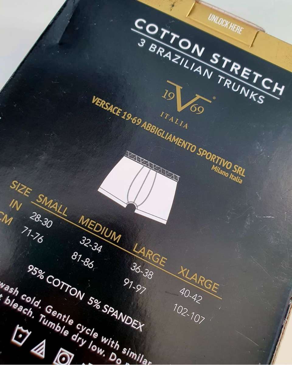 VERSACE 19-69 - 3 PACK - COTTON STRETCH BRAZILIAN TRUNKS - LARGE - MSRP $42.50