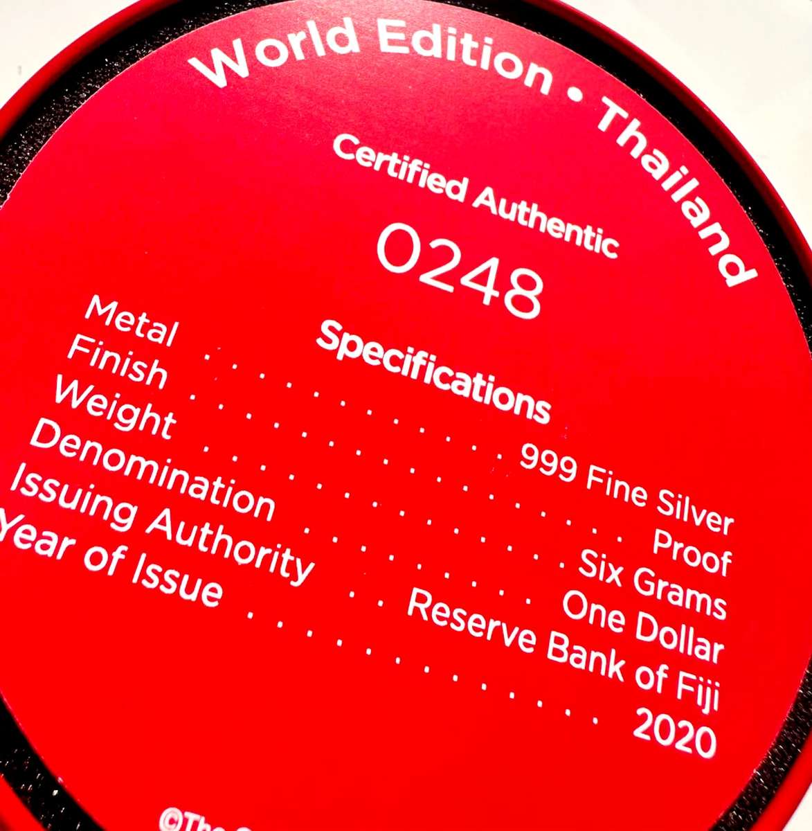 2020 6g Fiji Coca-Cola Global Edition Coin - Thailand Bottle Cap .999 Silver