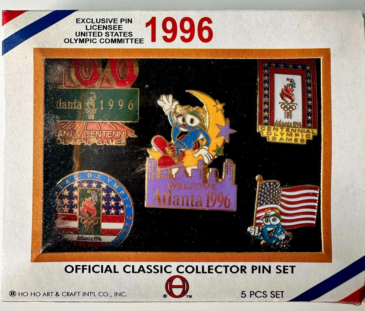 VINTAGE - 1996 ATLANTA CENTENNIAL OLYMPIC GAMES - EXCLUSIVE USA LICENSEE PIN SET - ORIG. PACKAGING