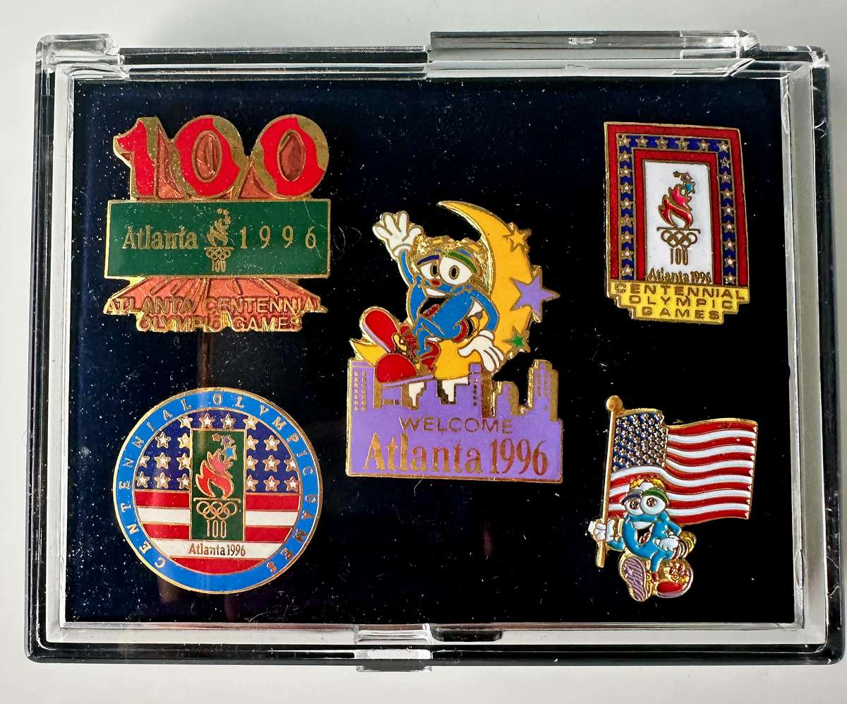 VINTAGE - 1996 ATLANTA CENTENNIAL OLYMPIC GAMES - EXCLUSIVE USA LICENSEE PIN SET - ORIG. PACKAGING