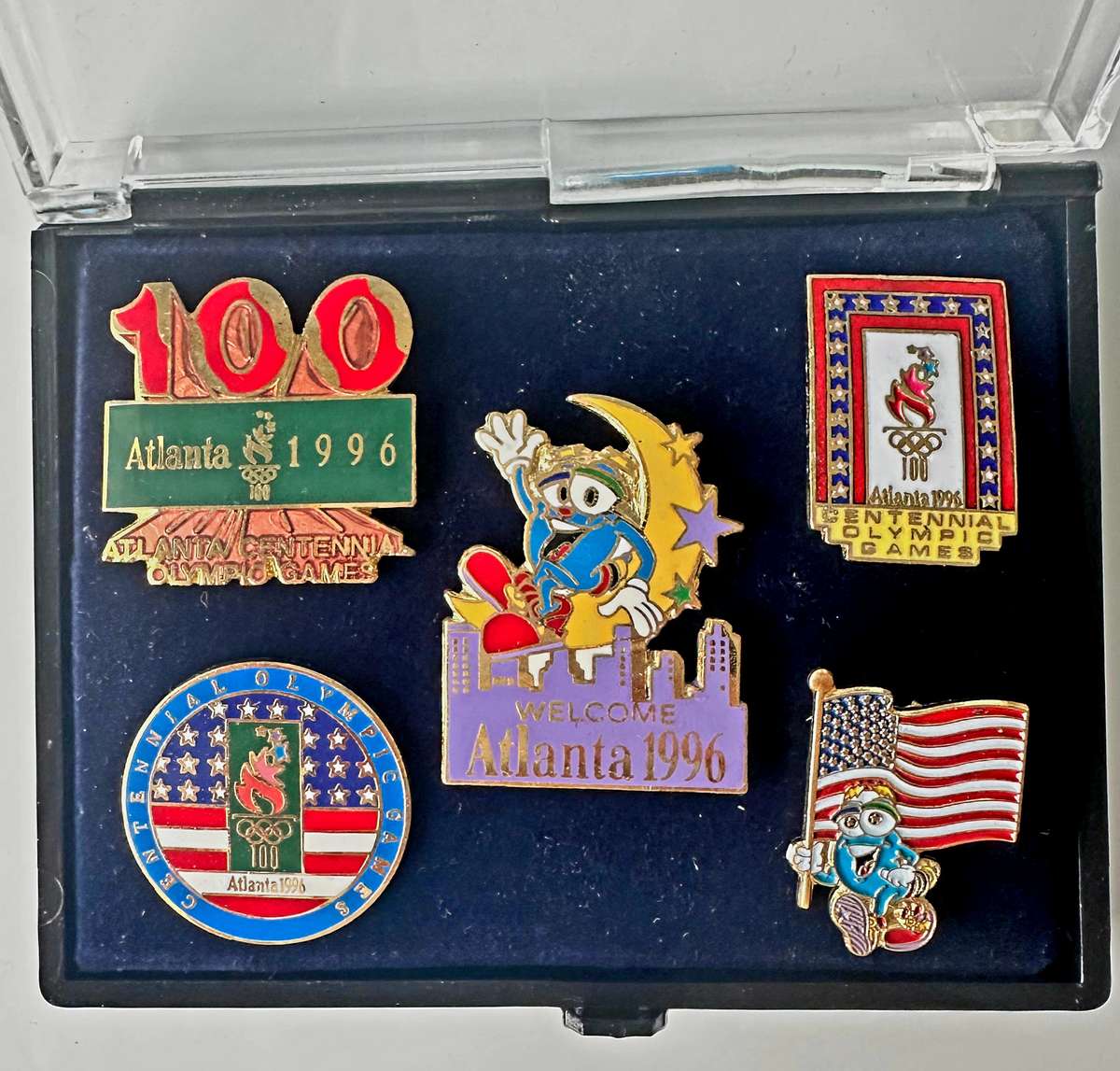 VINTAGE - 1996 ATLANTA CENTENNIAL OLYMPIC GAMES - EXCLUSIVE USA LICENSEE PIN SET - ORIG. PACKAGING