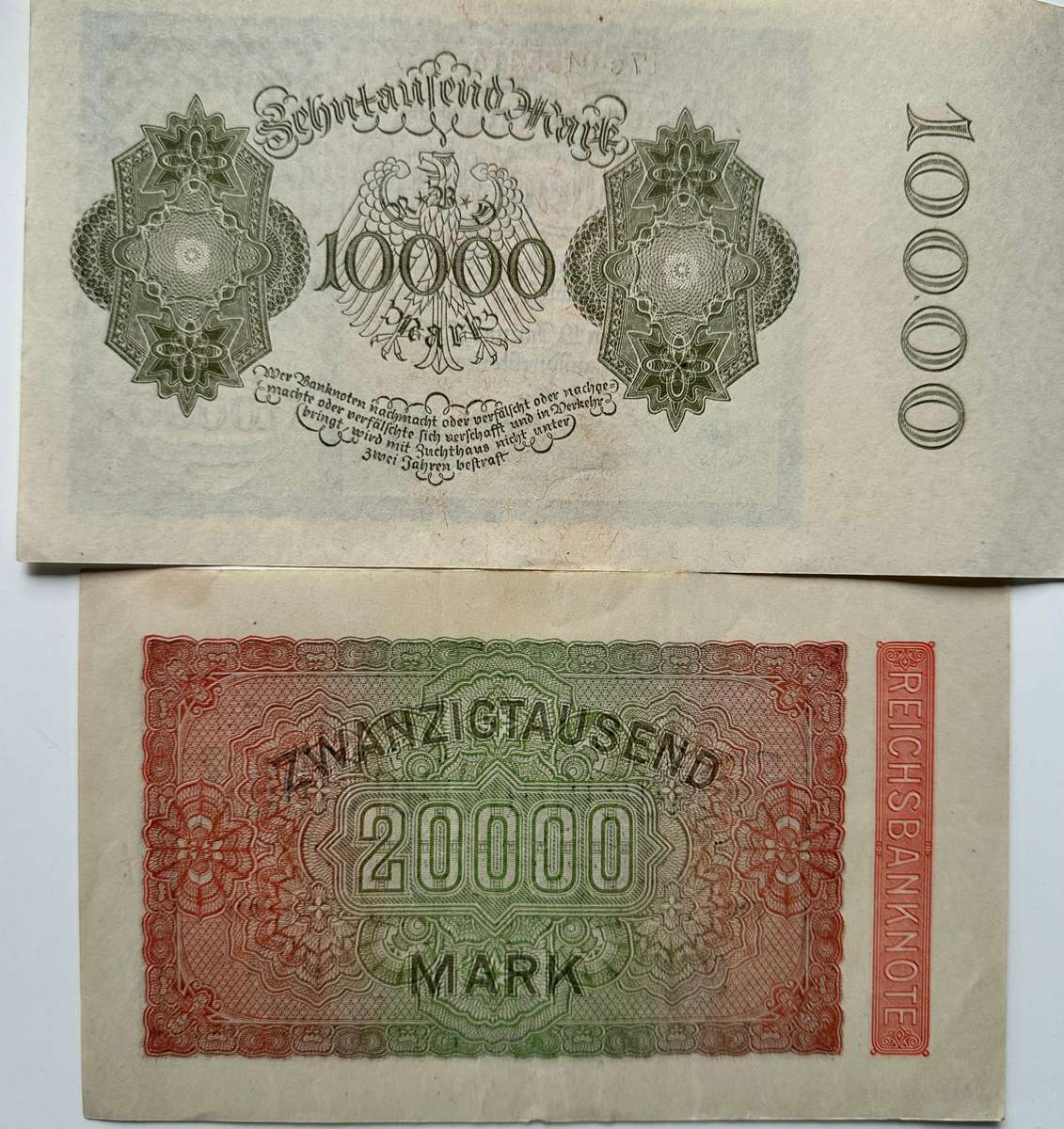 2 GERMAN REICHS BANKNOTEN 1922/23 - EXCLLENT CONDITION - MORE THAN 100 YEARS OLD