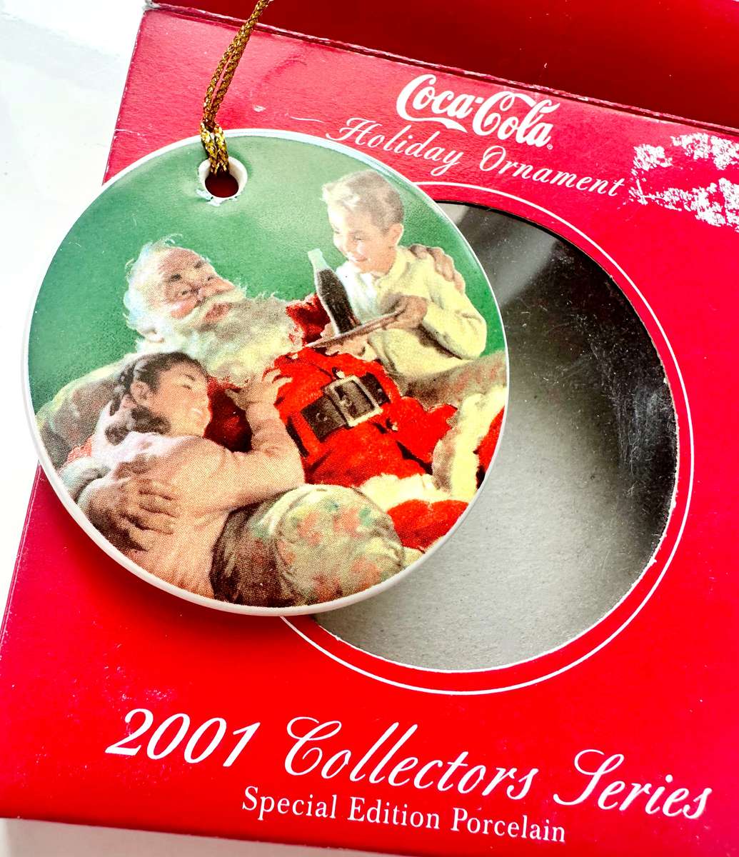 2 X VINTAGE 2001 COCO COLA CHRISTMAS ORNAMENTS - SPECIAL EDITION PORCELAIN COLLECTORS SERIES - TOP