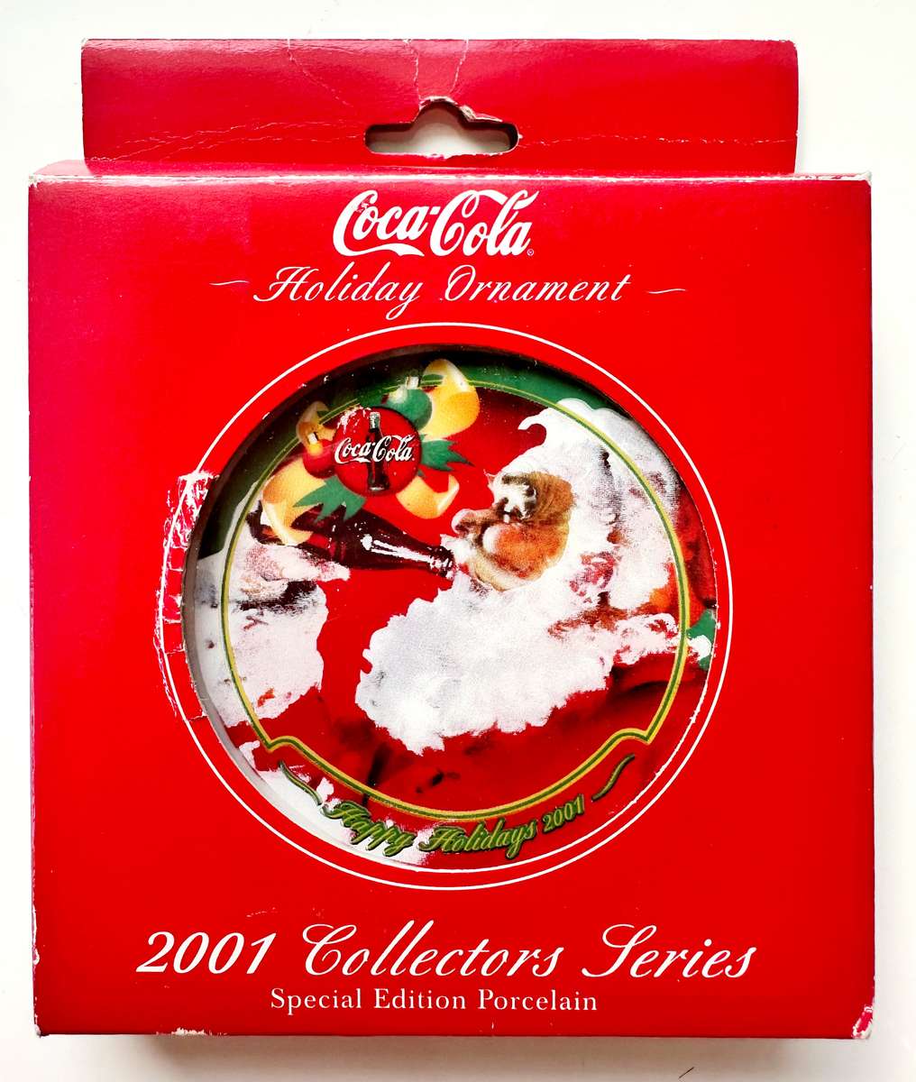 2 X VINTAGE 2001 COCO COLA CHRISTMAS ORNAMENTS - SPECIAL EDITION PORCELAIN COLLECTORS SERIES - TOP