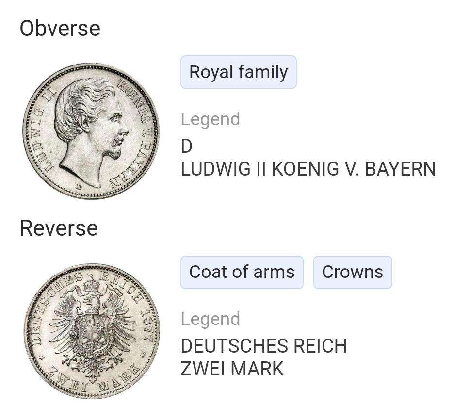 1876 SILVER - GERMANY ZWEI-MARK - BAYERN 1876 D - 11 GRAM