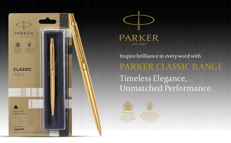 PARKER CLASSIC SLIMLINE GOLD , MATTE BLACK & SILVER BALL PEN - each