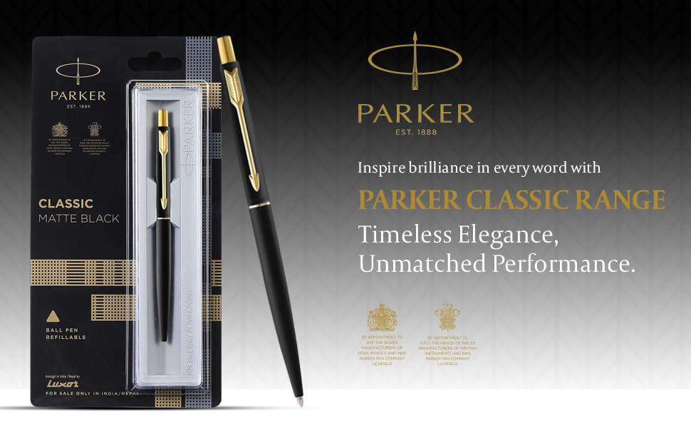 PARKER CLASSIC SLIMLINE GOLD , MATTE BLACK & SILVER BALL PEN - each