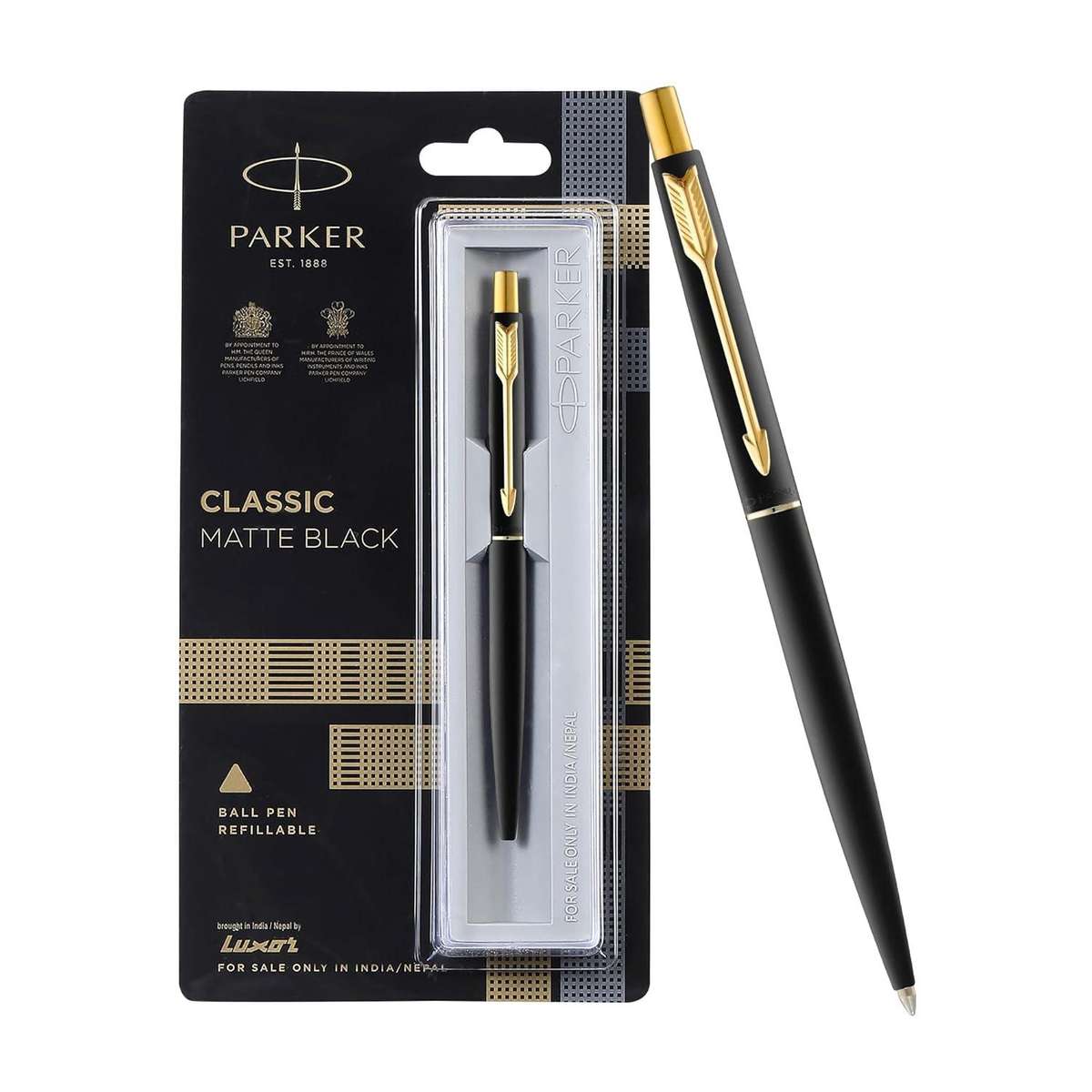 PARKER CLASSIC  SILVER AND MATTE BLACK BALL PEN -  Blue Ink -