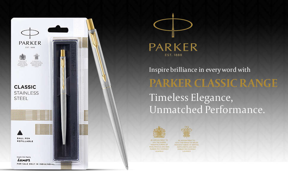 PARKER CLASSIC SLIMLINE GOLD , MATTE BLACK & SILVER BALL PEN - each