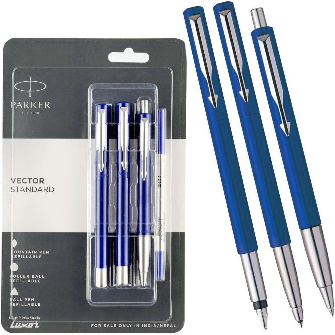 Parker Vector Standard ball Pen , Roller Pen & Fountain Pen Blue Body (blue ink) set of 3 pens