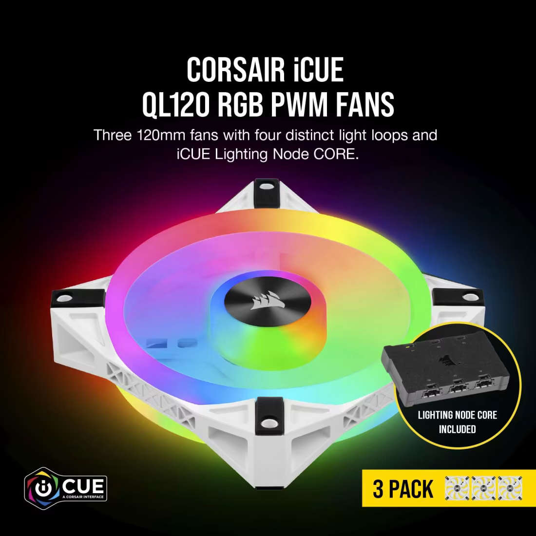 Corsair - iCUE QL120 RGB 120mm 6 Pack with Corsair Commander Pro