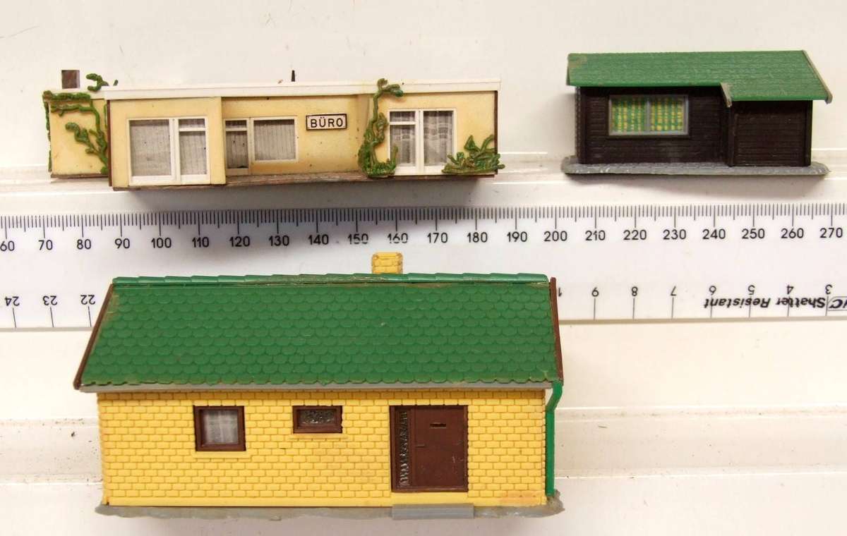 SCENERY N: On Auction are These N-Scale Buildings in Fair Used Condition.