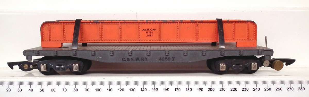 AMERICAN FLYER S:  Vintage All Metal Lowbed Freight Wagon in Good Un-Boxed condition(USA)