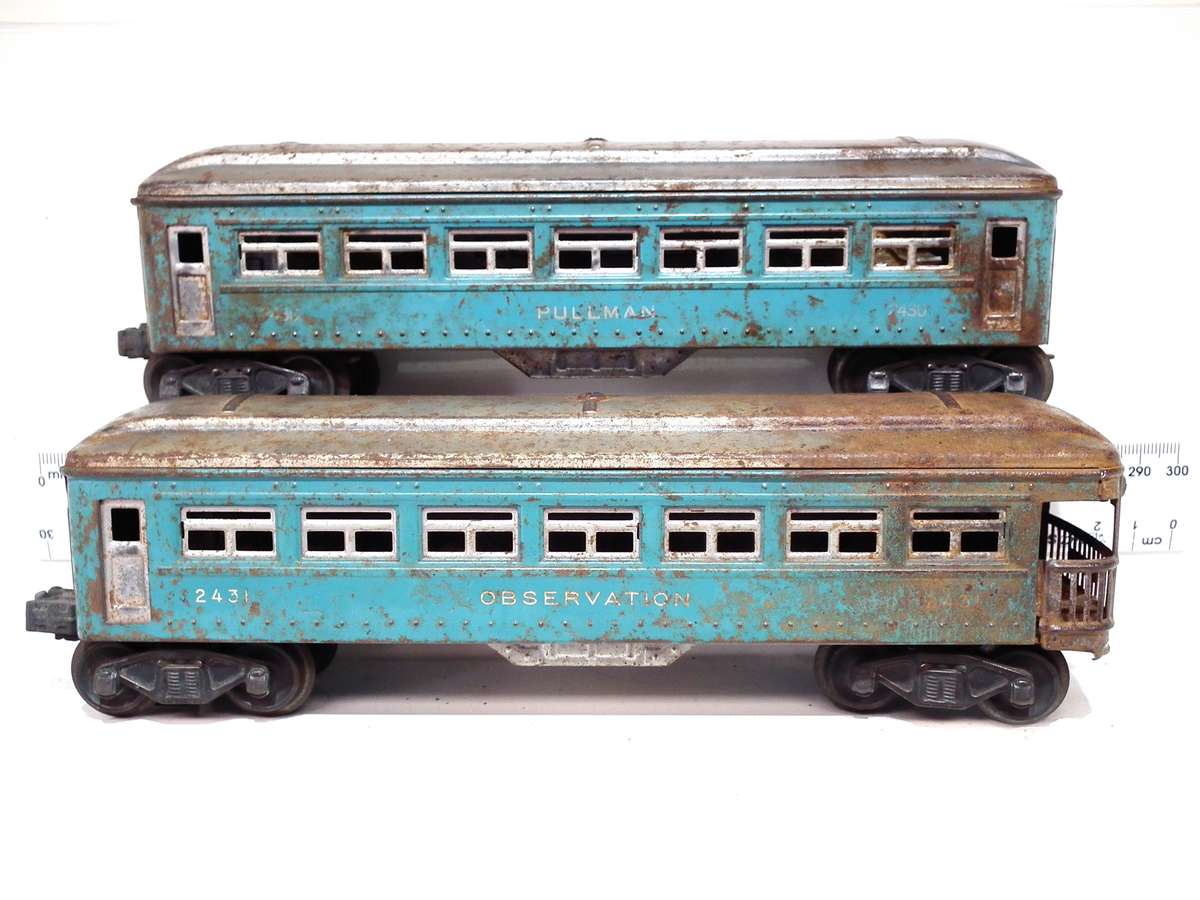 LIONEL O: Pre-War "PULLMAN + OBSERVATION" Passenger Coaches in Fair Used condition(USA)