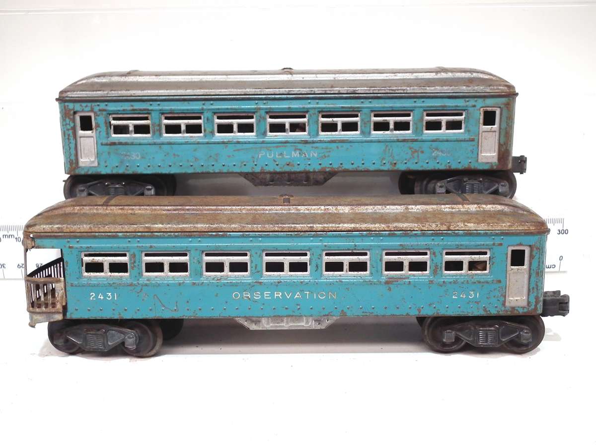 LIONEL O: Pre-War "PULLMAN + OBSERVATION" Passenger Coaches in Fair Used condition(USA)