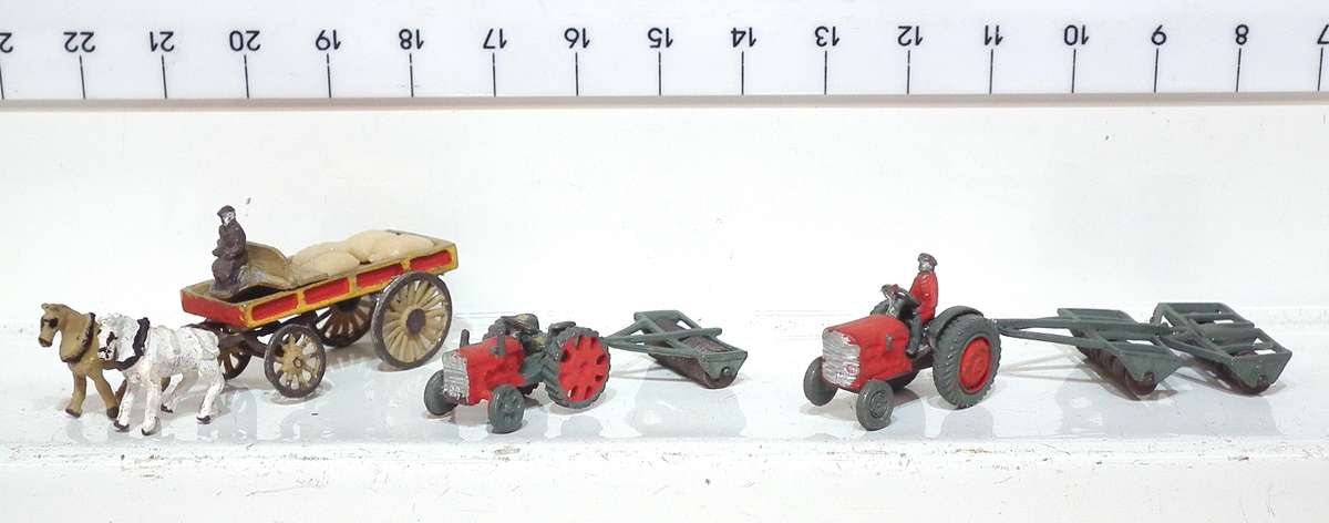SCENERY N:  9pc All Metal Vintage Farm Models in Fair Used Packaged Condition.(?)