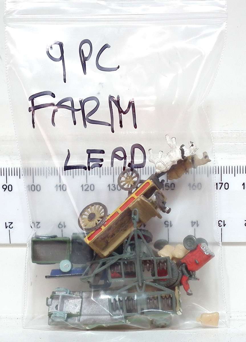 SCENERY N:  9pc All Metal Vintage Farm Models in Fair Used Packaged Condition.(?)