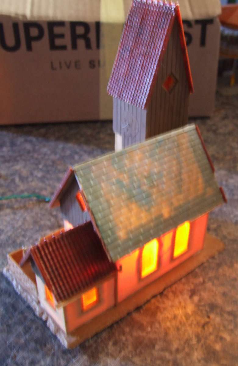 SCENERY HO:  On Auction is this European Style Country Church with Light in Good Used Condition.