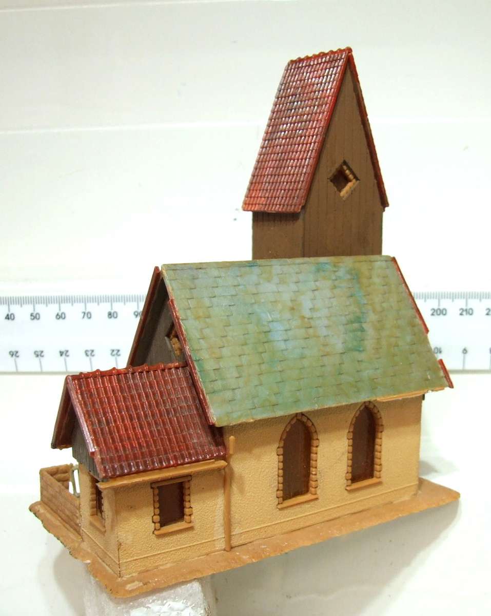 SCENERY HO:  On Auction is this European Style Country Church with Light in Good Used Condition.