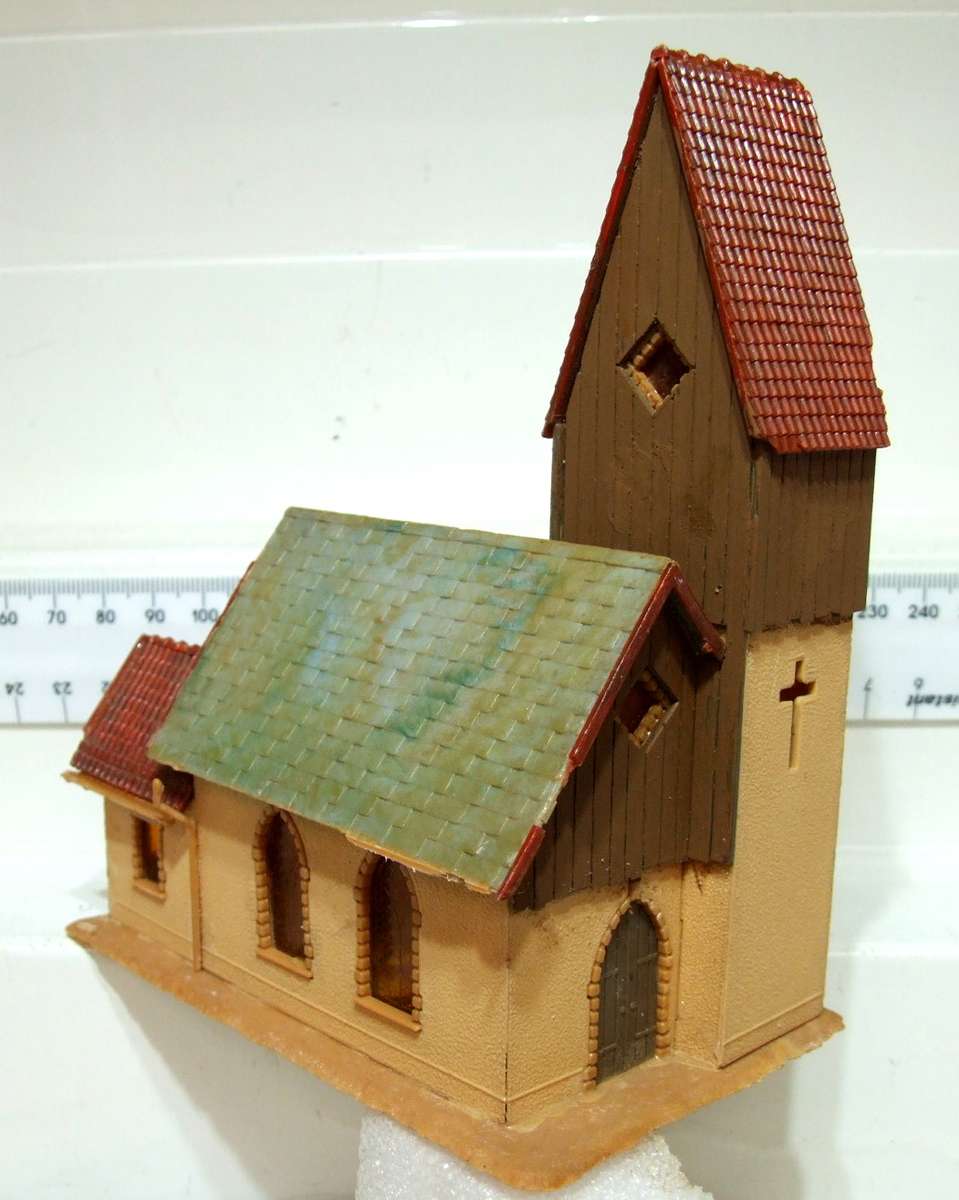 SCENERY HO:  On Auction is this European Style Country Church with Light in Good Used Condition.