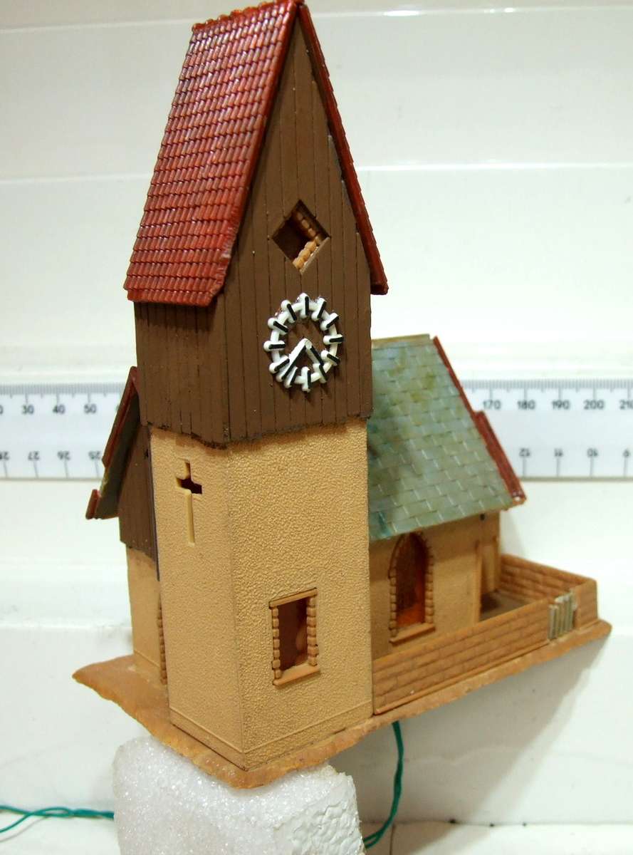 SCENERY HO:  On Auction is this European Style Country Church with Light in Good Used Condition.