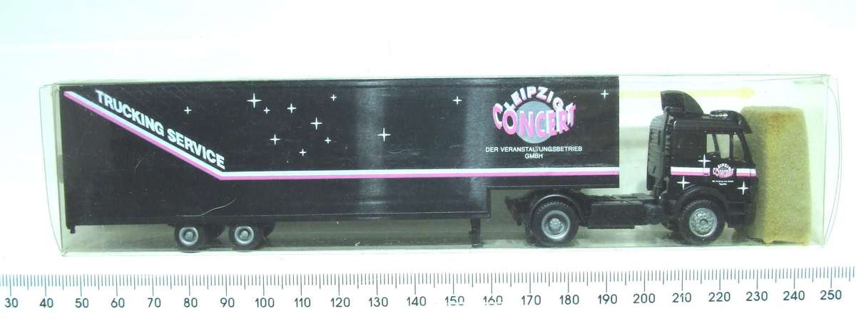 HERPA HO: Highly Detailed LEIPZIG CONCERT Mercedes Benz Truck & Trailer in Like New Boxed Condition.