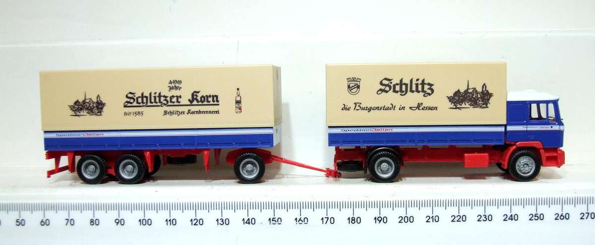 HERPA HO: Highly Detailed "SCHLITZER KORN" MAN Truck & Trailer in Good Un-Boxed Condition.