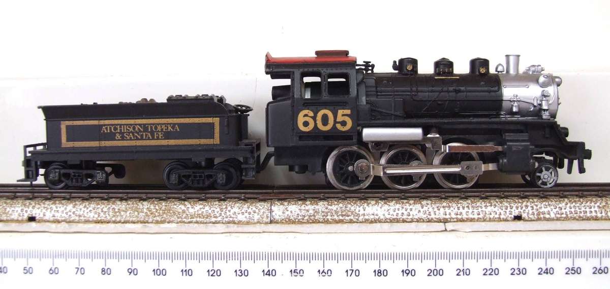 MODEL POWER HO:  SF 2-6-0 Locomotive with Water Tender in Good, Un-boxed and Used Condition.