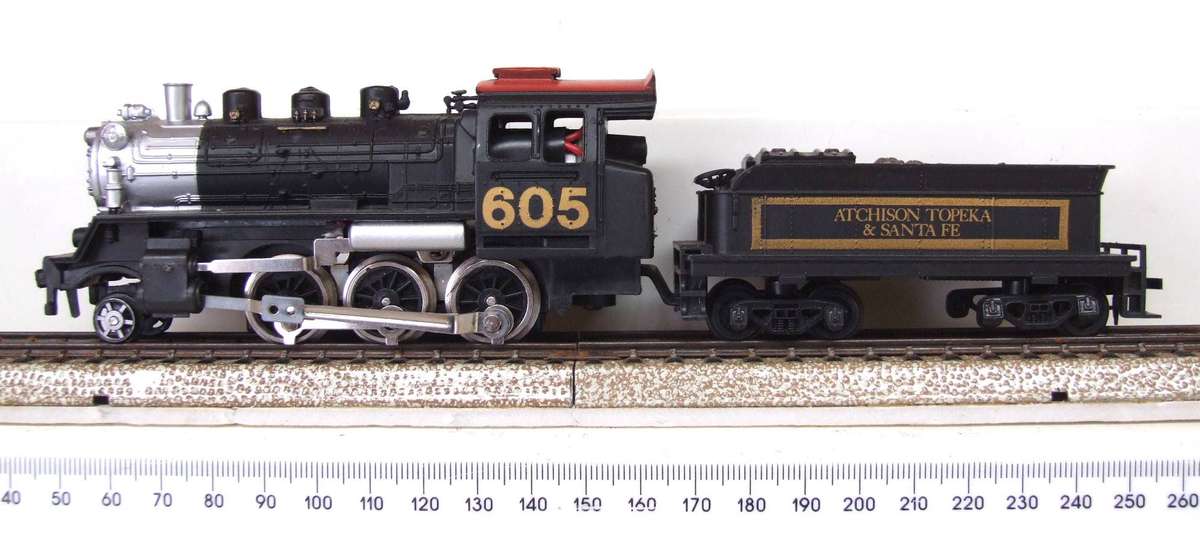 MODEL POWER HO:  SF 2-6-0 Locomotive with Water Tender in Good, Un-boxed and Used Condition.