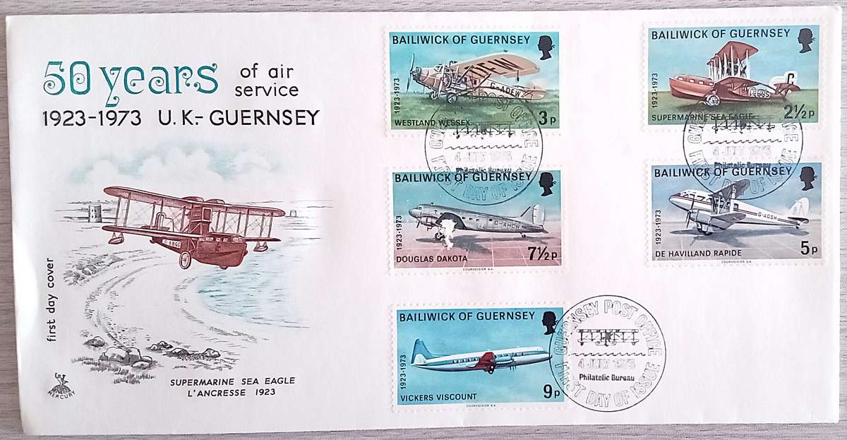 1973 First Day Cover 50 YEARS of air service 1923-1973 U.K.-GUERNSEY.