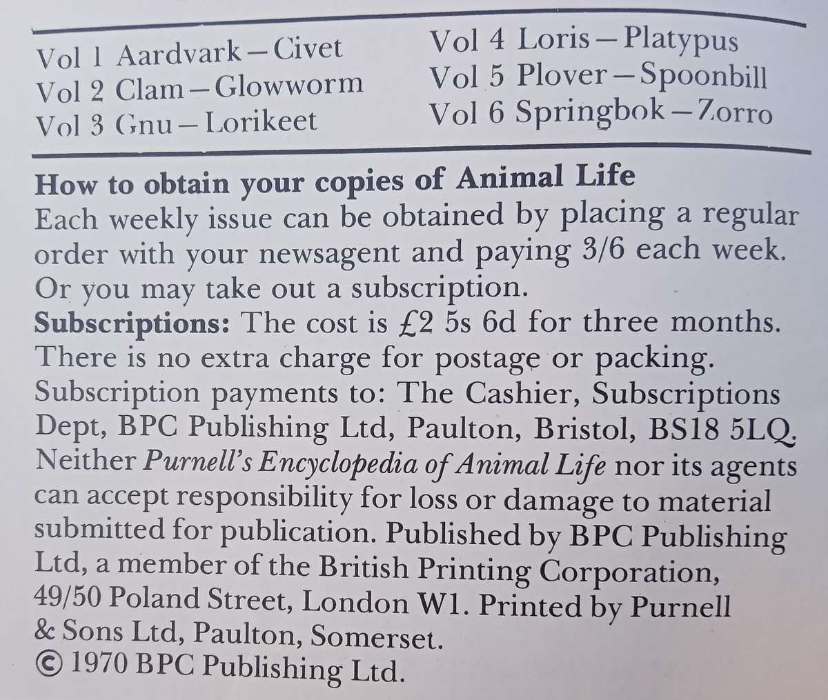 1970 Purnell's Encyclopedia Of Animal Life No82 (Vol6 No2)